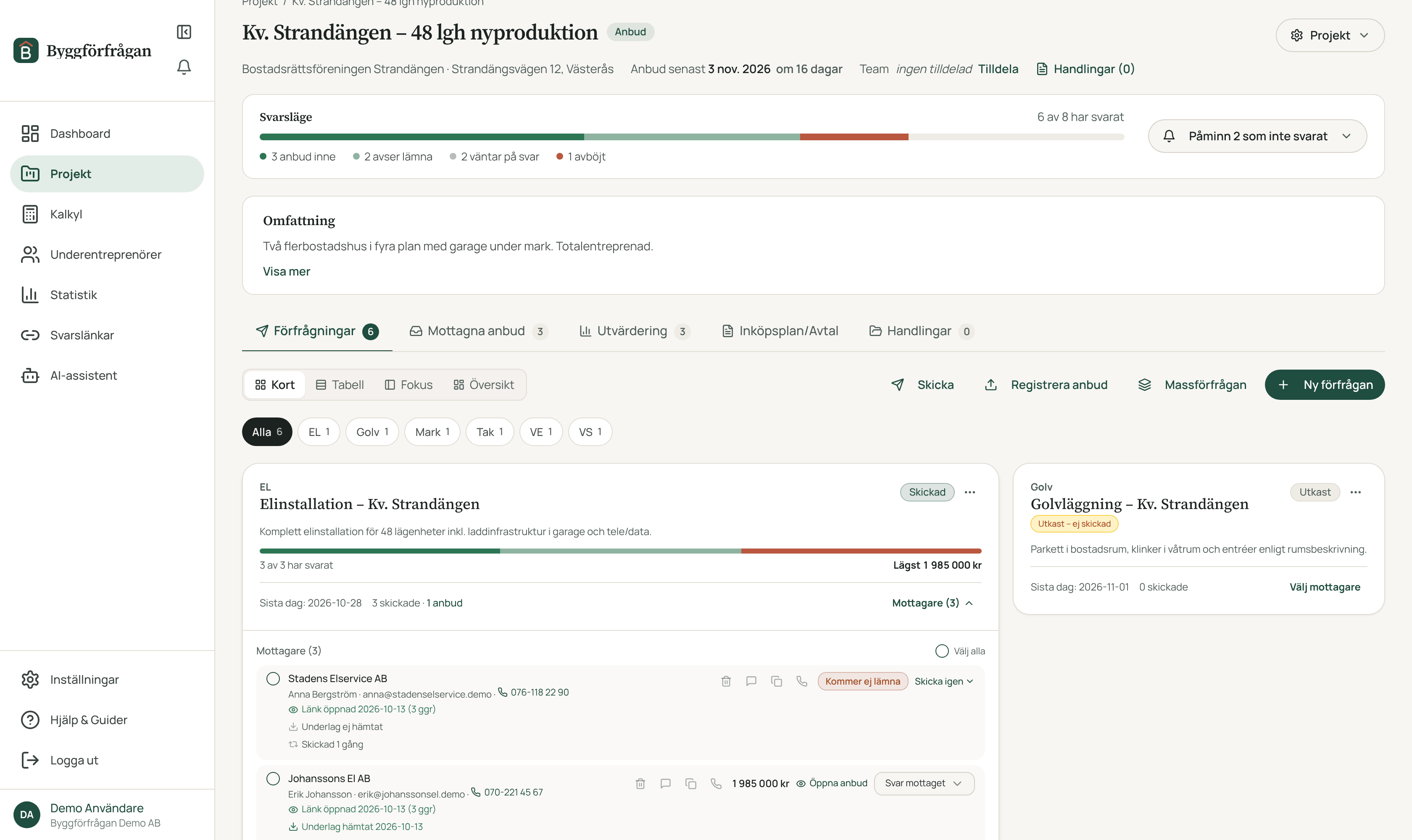 Massutskick av byggförfrågningar – välj kategorier och skicka till alla underentreprenörer samtidigt